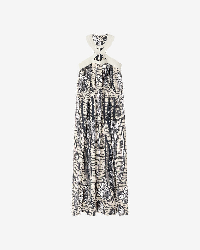 Robe Delina - Blanc : Robe longue en coton et fils dorés imprimés de la nature Mes Demoiselles - Dernière image