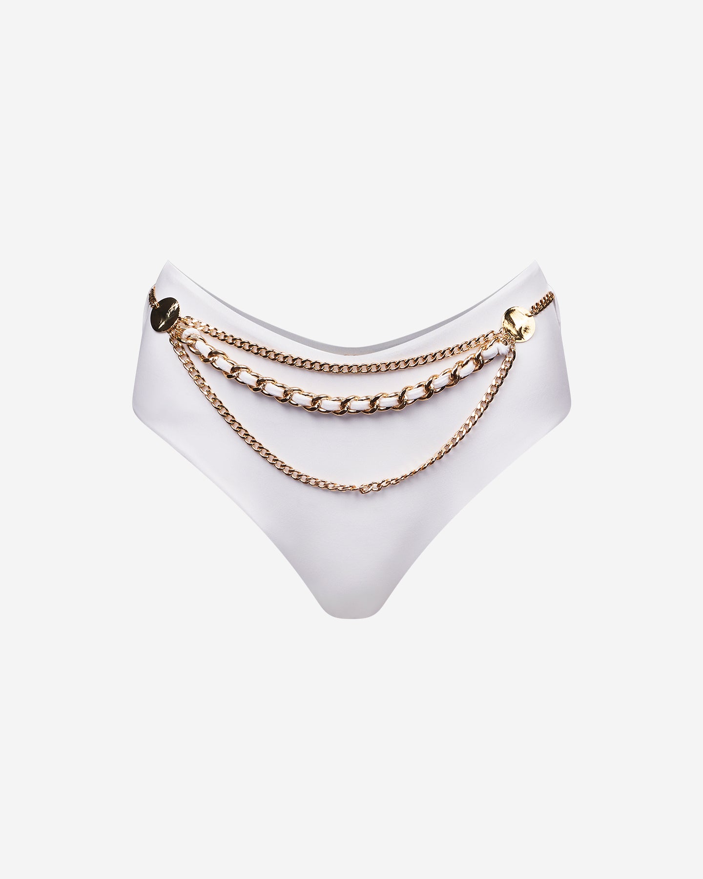 Maillot De Bain Bellina - Blanc : Culotte de bain blanche avec ceinture en chaîne Mes Demoiselles