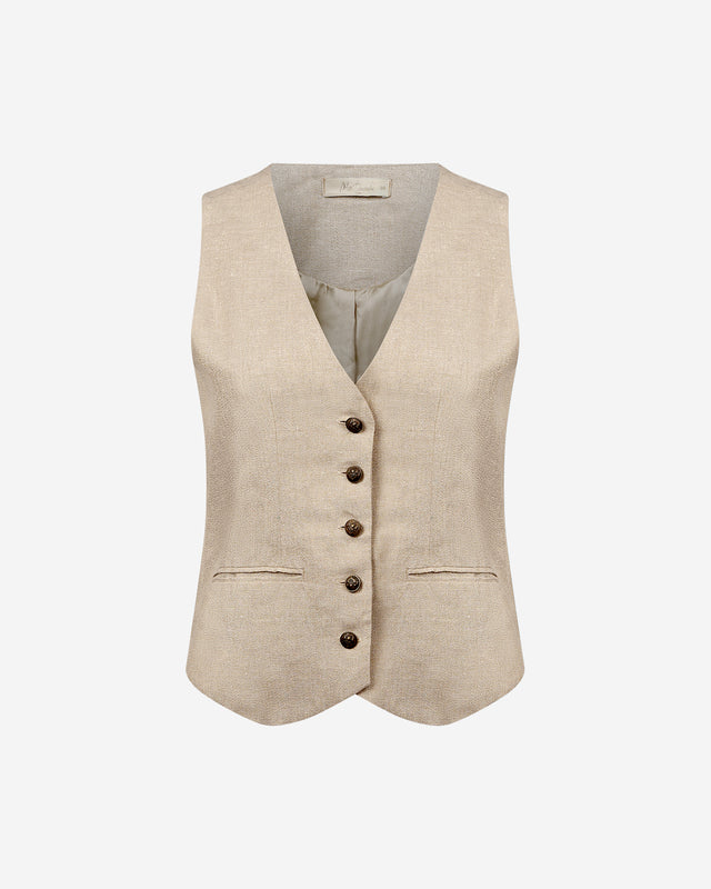 Veste Garbo - Beige : Gilet en lin tissé lurex doré Mes Demoiselles - Dernière image