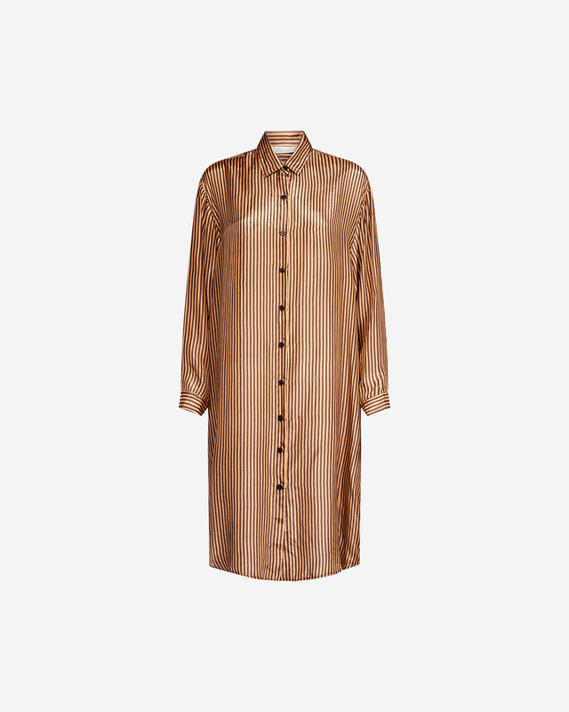 Robe Hiva - Marron : Longue chemise en soie rayée chocolat Mes Demoiselles - Dernière image