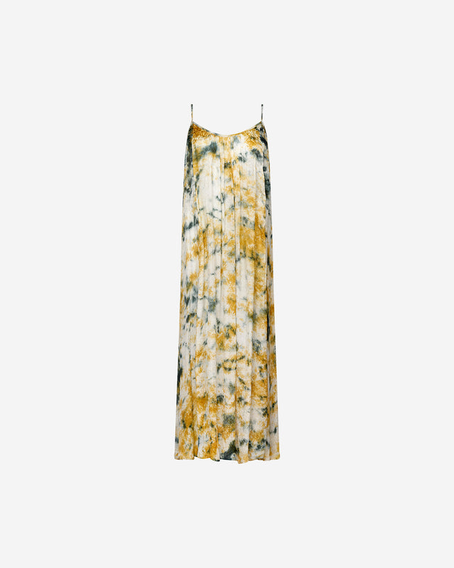 Robe Ivol - Ocre : Longue robe à bretelles imprimée tye&dye Mes Demoiselles - Dernière image