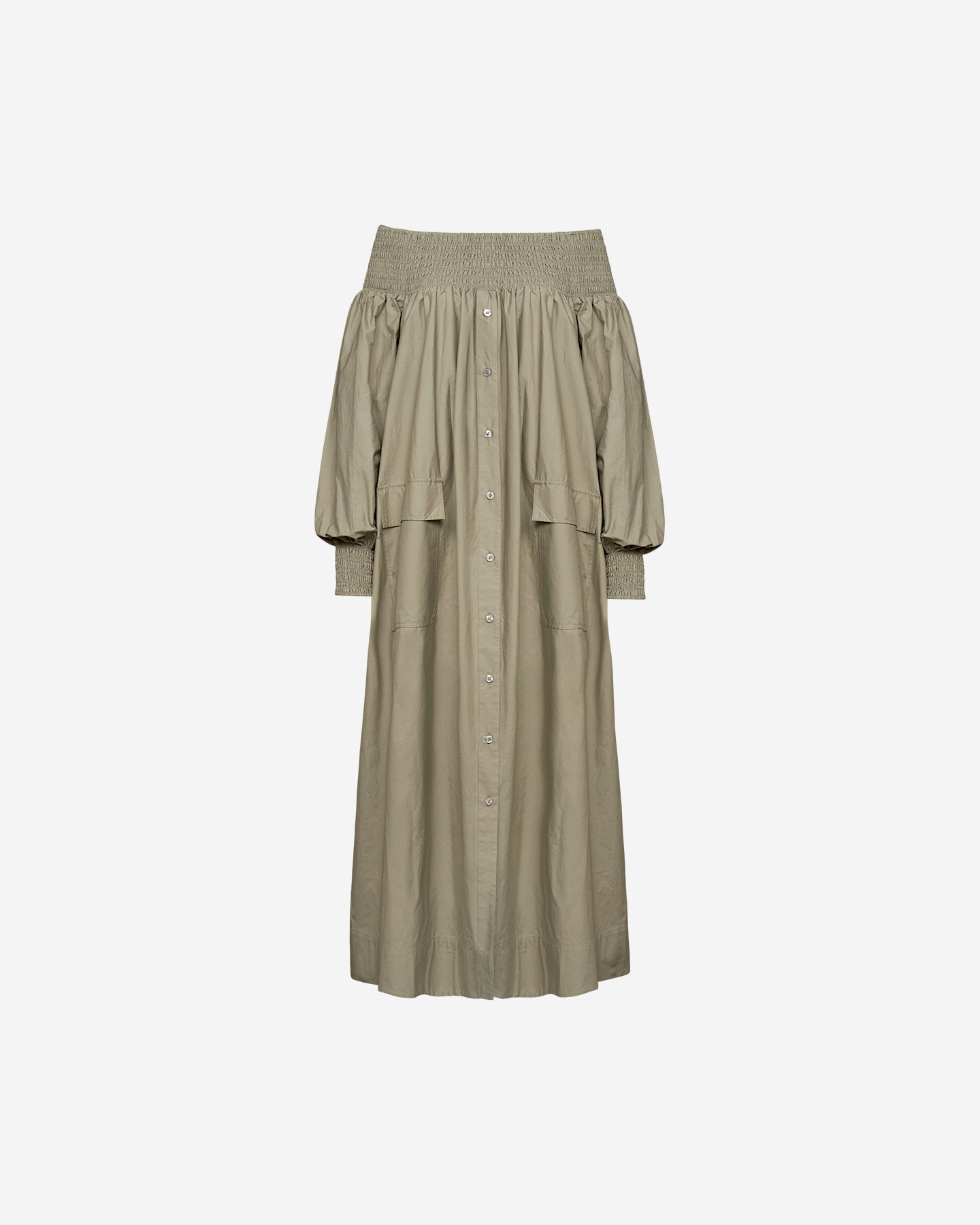 Robe Parimar - Kaki : Robe longue kaki en popeline de coton craquante Mes Demoiselles