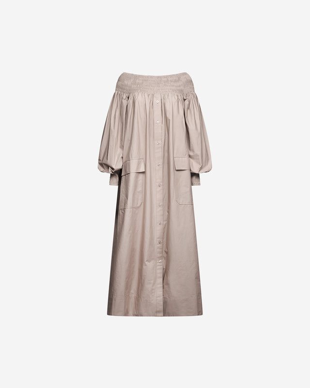 Robe longue kaki en popeline de coton craquante - Robes Mes Demoiselles - Image 1