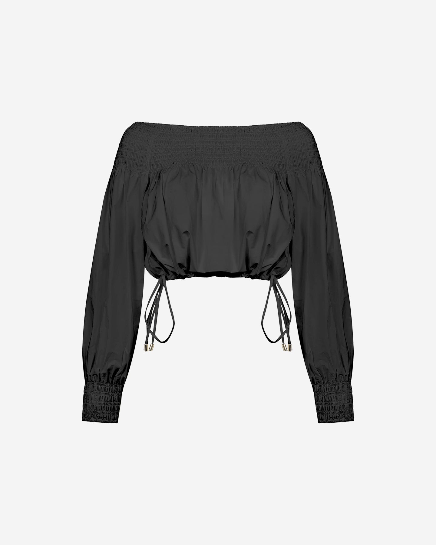 Blouse Pyrite - Noir : Top en popeline de coton noire encolure smockée Mes Demoiselles