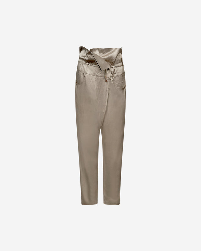 Pantalon Salsa - Kaki : Pantalon sarouel kaki en satin viscose Mes Demoiselles - Dernière image
