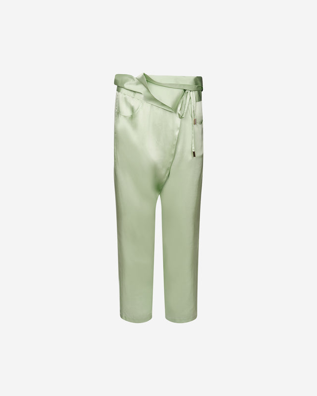 Pantalon Tarel - Vert Clair : Doux pantalon saroual en satin de soie Mes Demoiselles - Dernière image