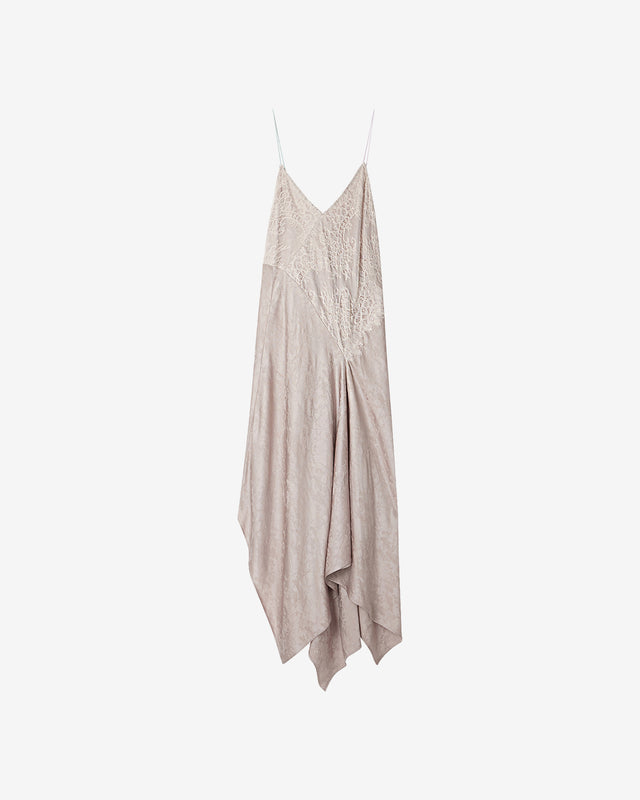 Robe Adona - Gris : Robe mi - longue en viscose jacquard et dentelle chantilly Mes Demoiselles - Dernière image