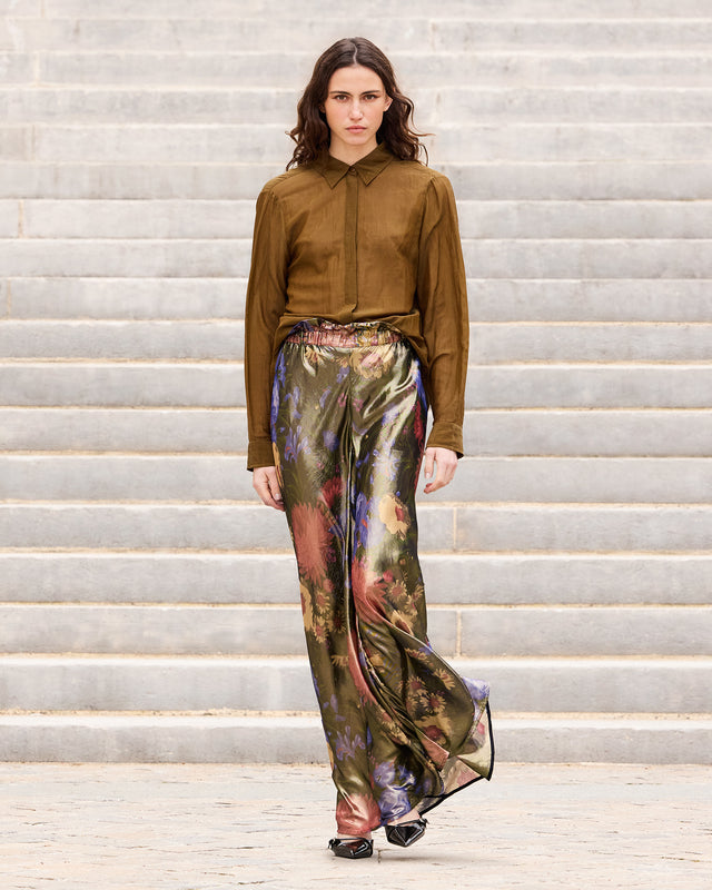 Pantalon en voile lurex imprimé floral fondu - Pantalons & combinaisons Mes Demoiselles - Image 1