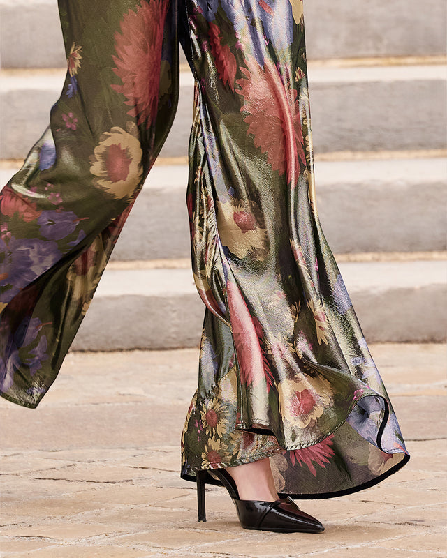 Pantalon Betty - Vert : Pantalon en voile lurex imprimé floral fondu Mes Demoiselles - Image 3