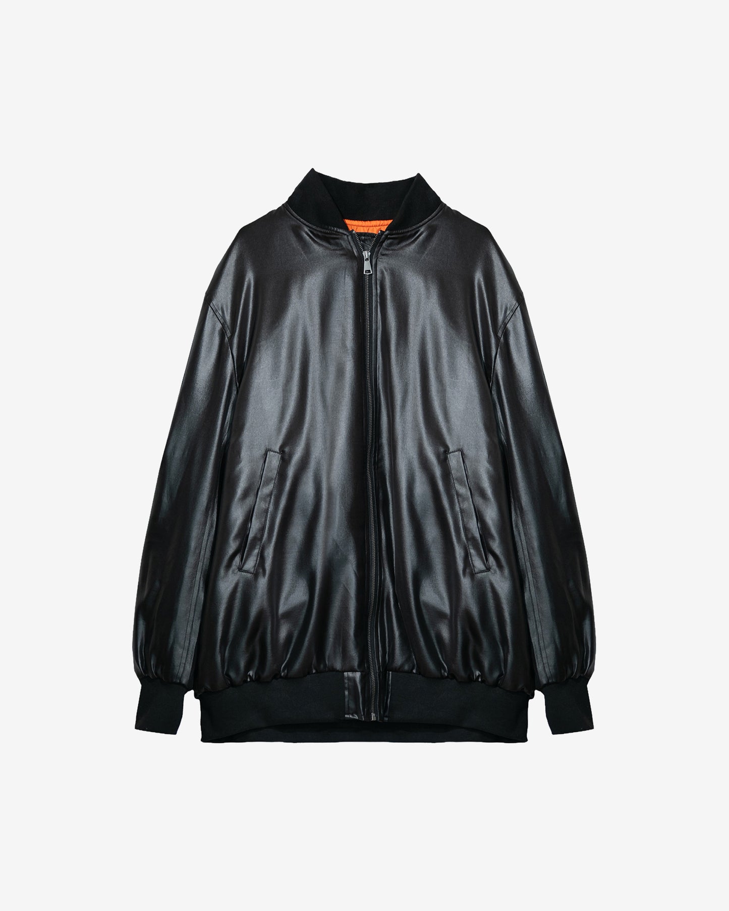 Veste Della - Noir : Bomber en satin noir shiny Mes Demoiselles