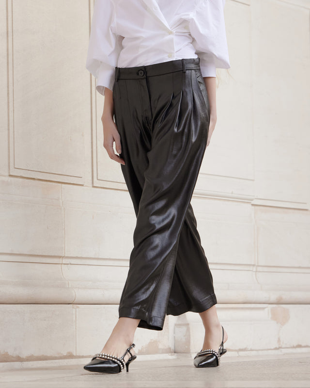 Pantalon Diva - Noir : Pantalon noir en satin shiny Mes Demoiselles - Image 3