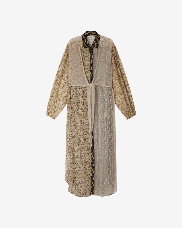 Robe Samiba - Beige : Elégante longue robe chemise en viscose chiffon gold, beige et noire Mes Demoiselles - Dernière image