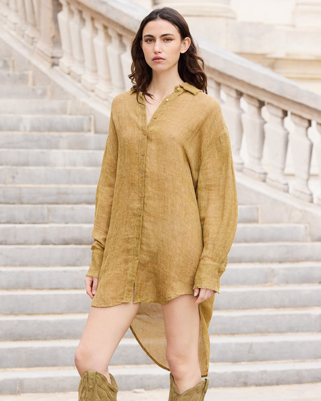 Longue chemise en lin beige rustique - Chemises & tops Mes Demoiselles - Image 2