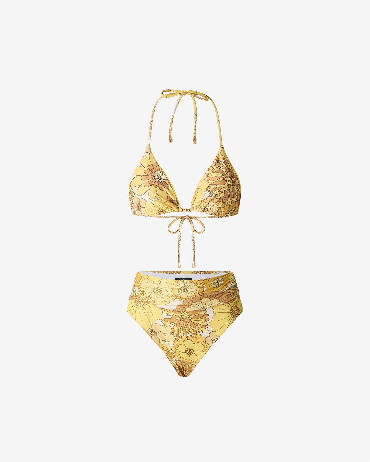 Maillot De Bain Flavien - Jaune : Maillot de bain 2 pièces en imprimé floral rétro & détails perlés Mes Demoiselles