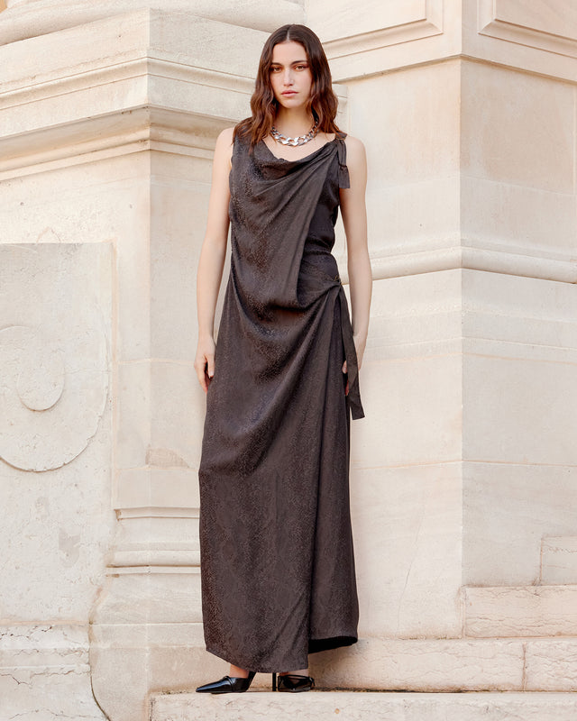 Robe noire longue habillée imprimé fondu reptile - Robes Mes Demoiselles - Image 1