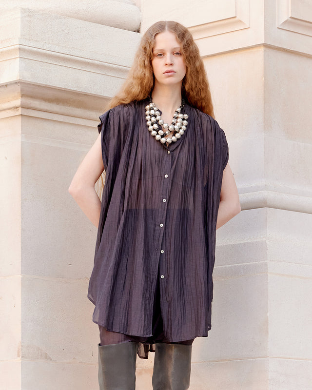 Chemise longue sans manches en gaze de coton et soie grise - Chemises & tops Mes Demoiselles - Image 2