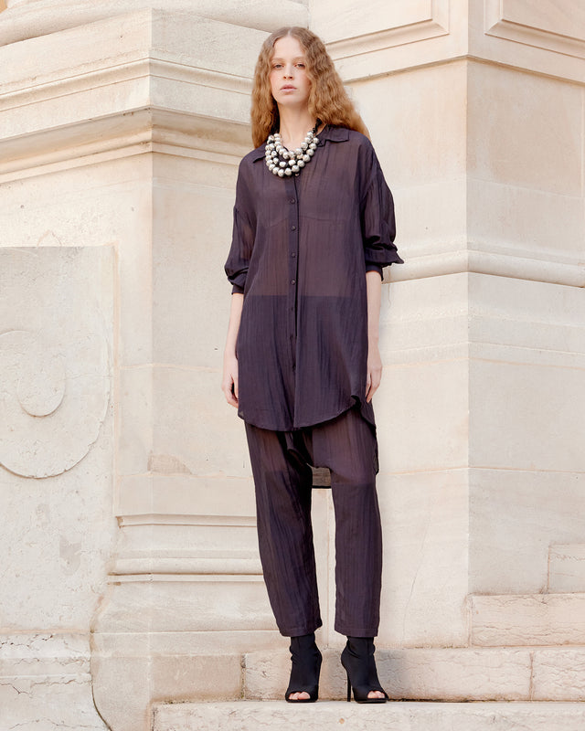Chemise souple et longue en gaze de coton et soie grise - Chemises & tops Mes Demoiselles - Image 1