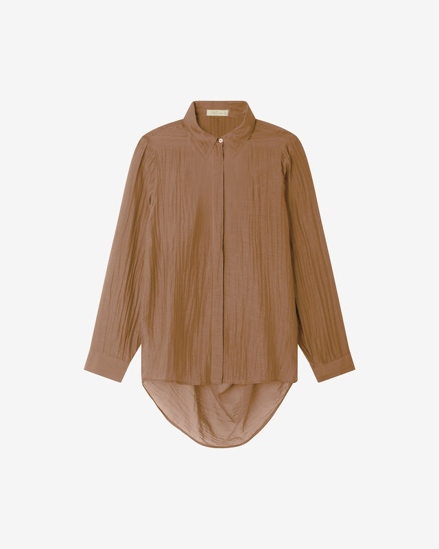Chemise souple et longue en gaze de coton et soie kaki - Chemises & tops Mes Demoiselles - Image 1