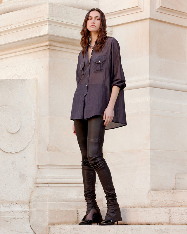 Blouse chemise en gaze de coton et soie grise - Chemises & tops Mes Demoiselles - Image 1