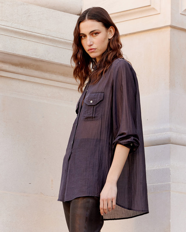 Blouse chemise en gaze de coton et soie grise - Chemises & tops Mes Demoiselles - Image 2