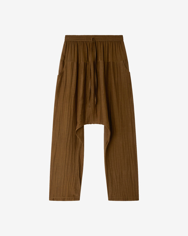 Pantalon Loana - Marron : Pantalon sarouel en gaze de coton et soie kaki Mes Demoiselles - Dernière image