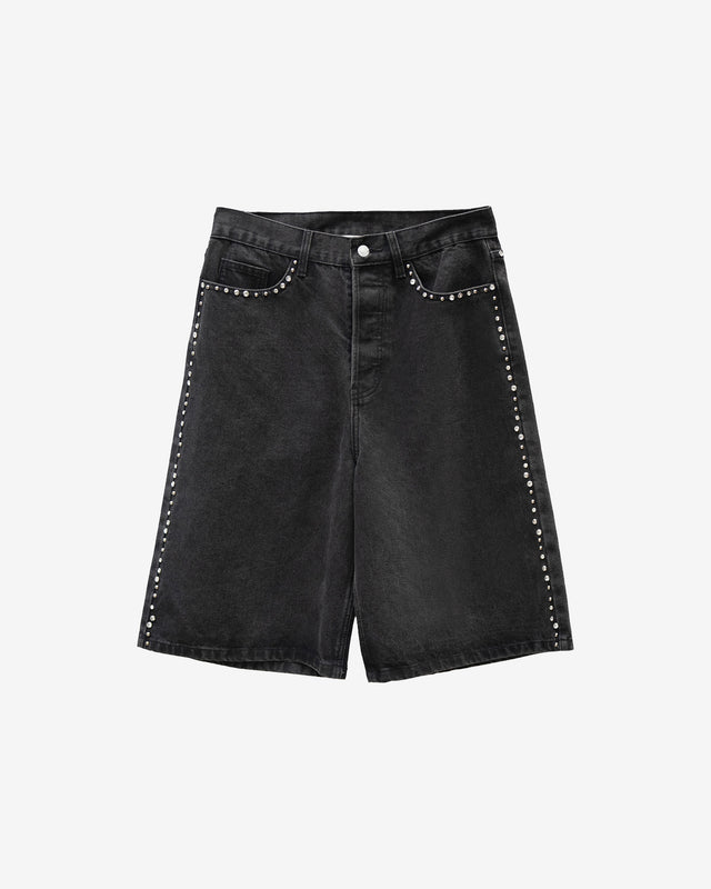 Bermuda Muffin - Noir : Bermuda long en denim noir et pièces argentés Mes Demoiselles - Dernière image