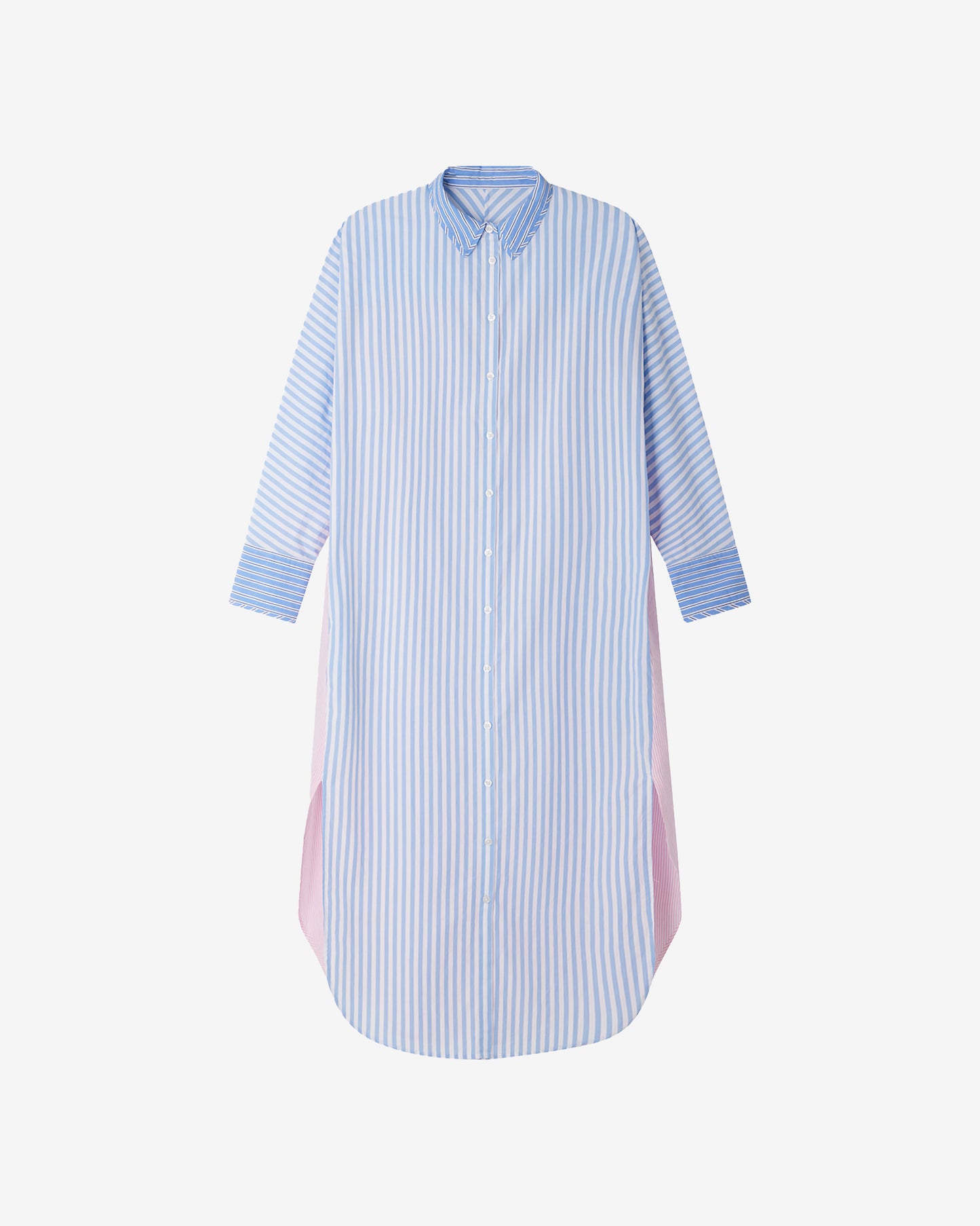 Robe Pastel - Bleu : Robe chemise en popeline de coton rayé bleu et rose Mes Demoiselles