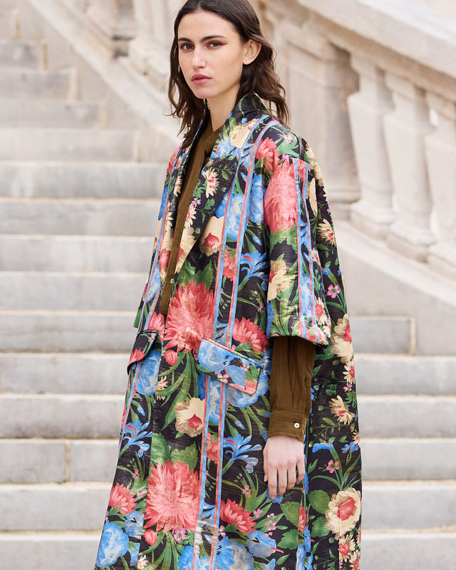 Manteau en jacquard lurex imprimé grandes fleurs - Manteaux & vestes Mes Demoiselles - Image 2