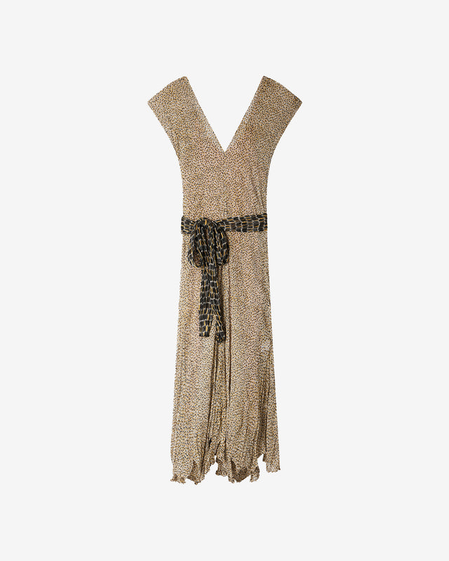 Robe Sami - Taupe : Longue robe en viscose craquante beige et pois noir et gold Mes Demoiselles - Dernière image