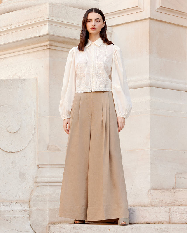 Chemise courte écru en coton brodé et dentelle - Chemises & tops Mes Demoiselles - Image 1