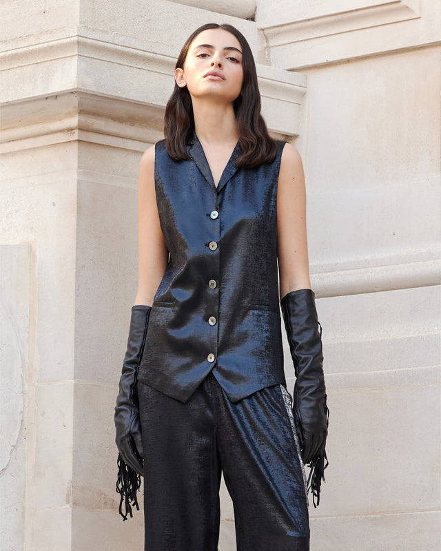 Petit gilet en velvet shiny noir - Manteaux & vestes Mes Demoiselles - Image 1