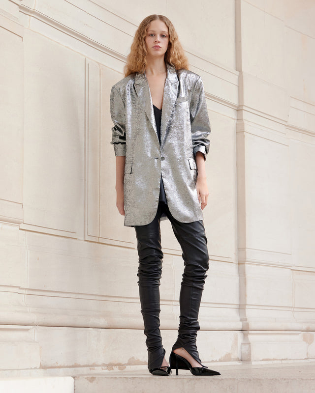Veste souple et oversize argent en velvet brillant - Manteaux & vestes Mes Demoiselles - Image 1