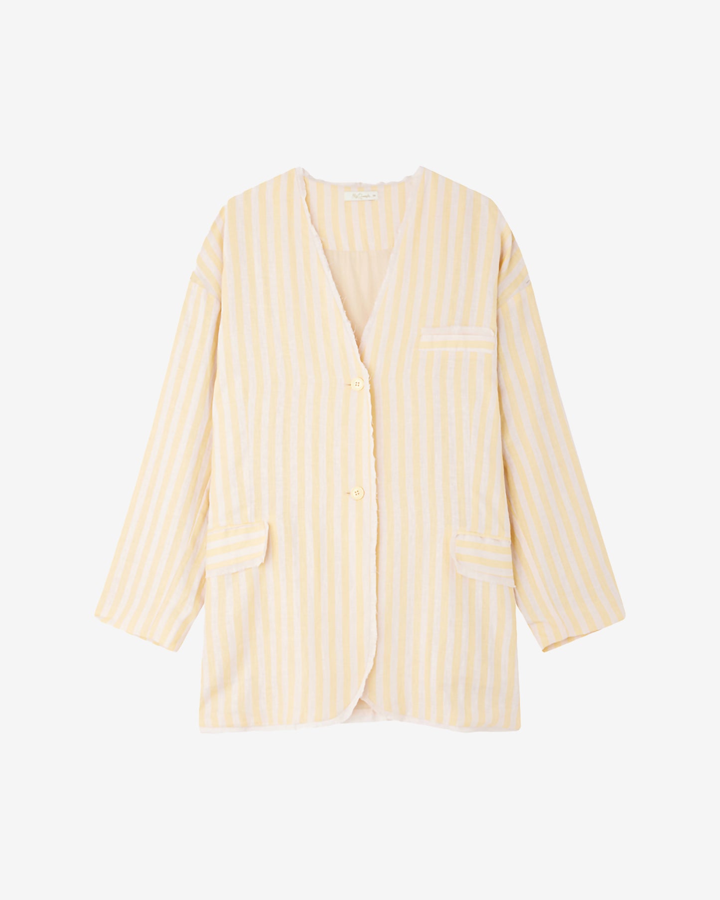 Veste Stella - Beige : Veste élégante en gaze de lin rayé jaune et beige Mes Demoiselles