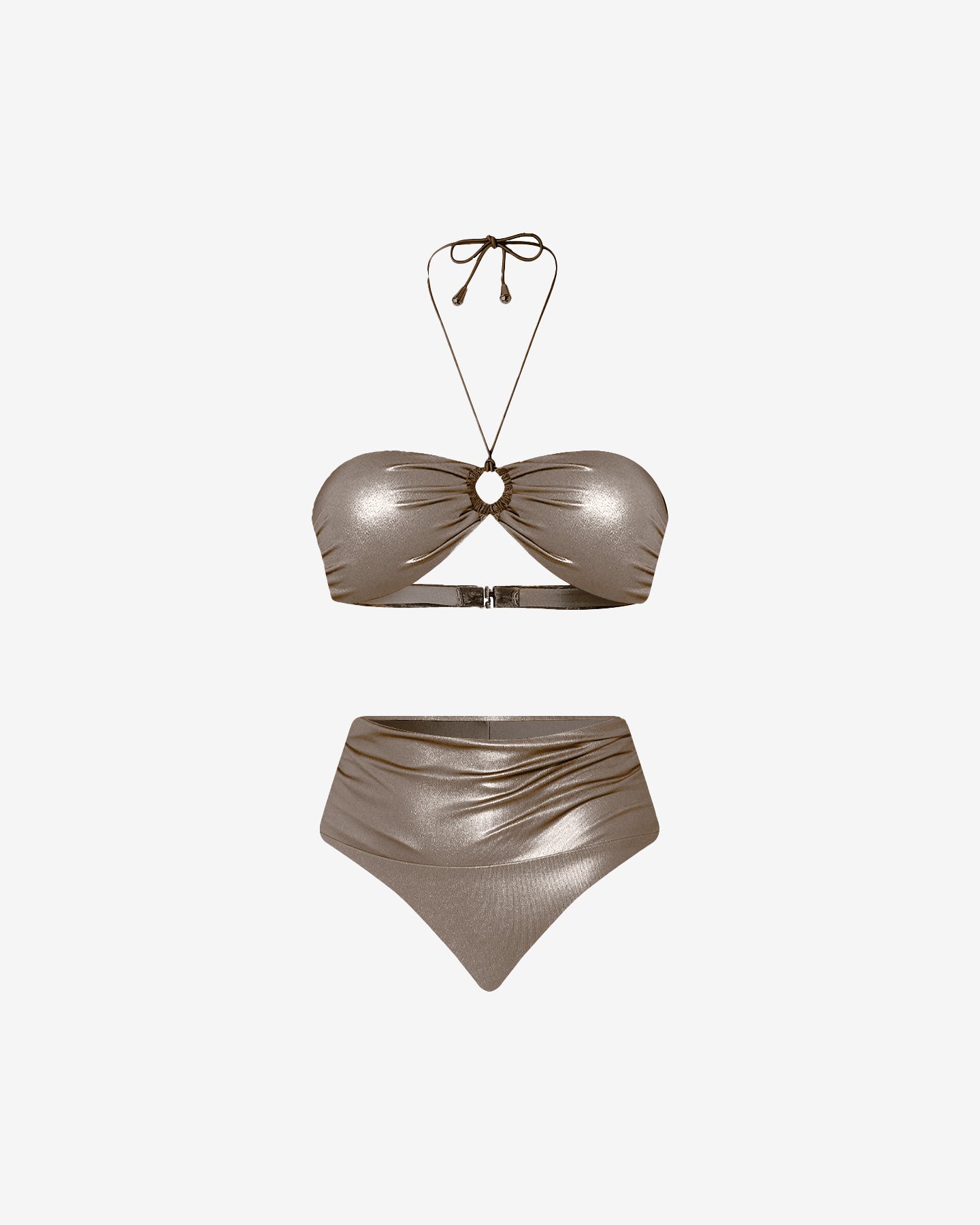 Maillot De Bain Duxy - Taupe : Maillot de bain 2 pièces – Effet mouillé taupe & anneau central Mes Demoiselles