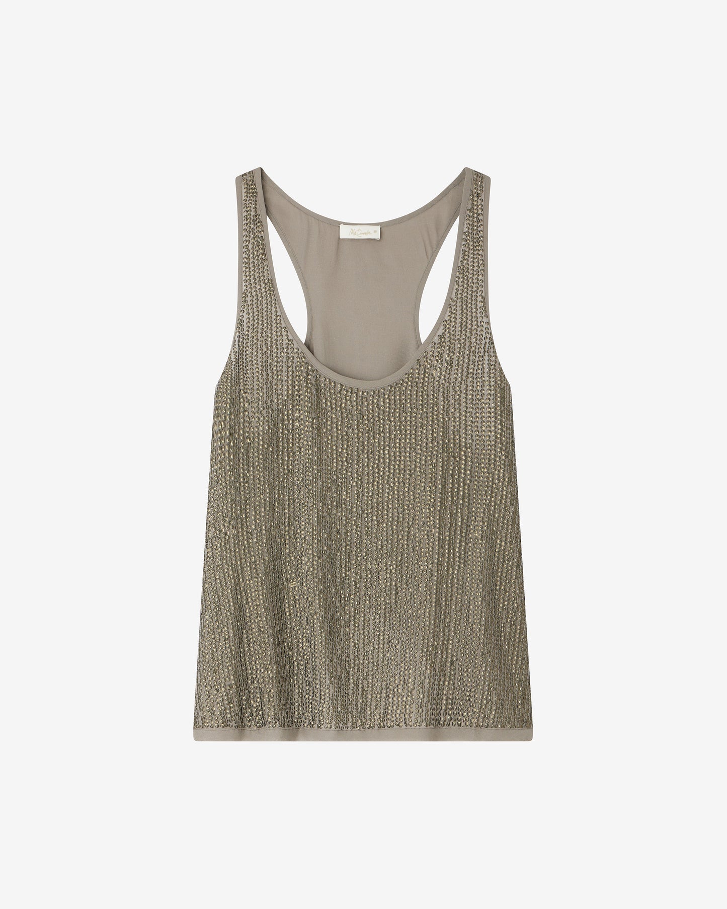 Top sans manches en paillettes de viscose kaki - Chemises & tops Mes Demoiselles