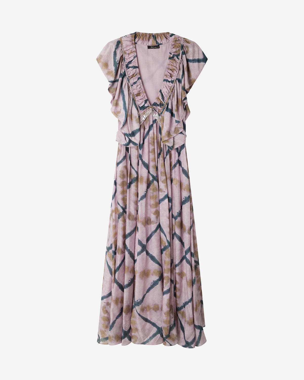 Robe Orma - Lavande : Robe longue lavande à carreaux tie & dye Mes Demoiselles