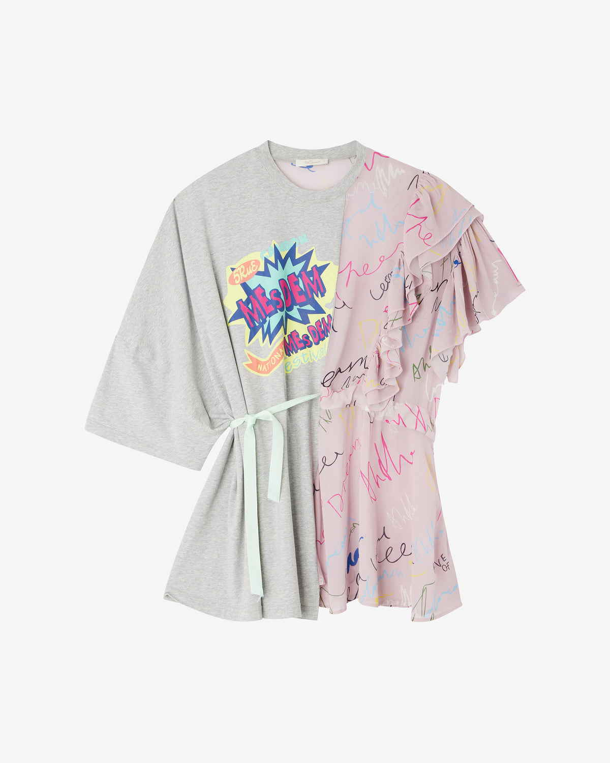 Tunique en coton jersey viscose crêpe aux tons gris et rose - Chemises & tops Mes Demoiselles