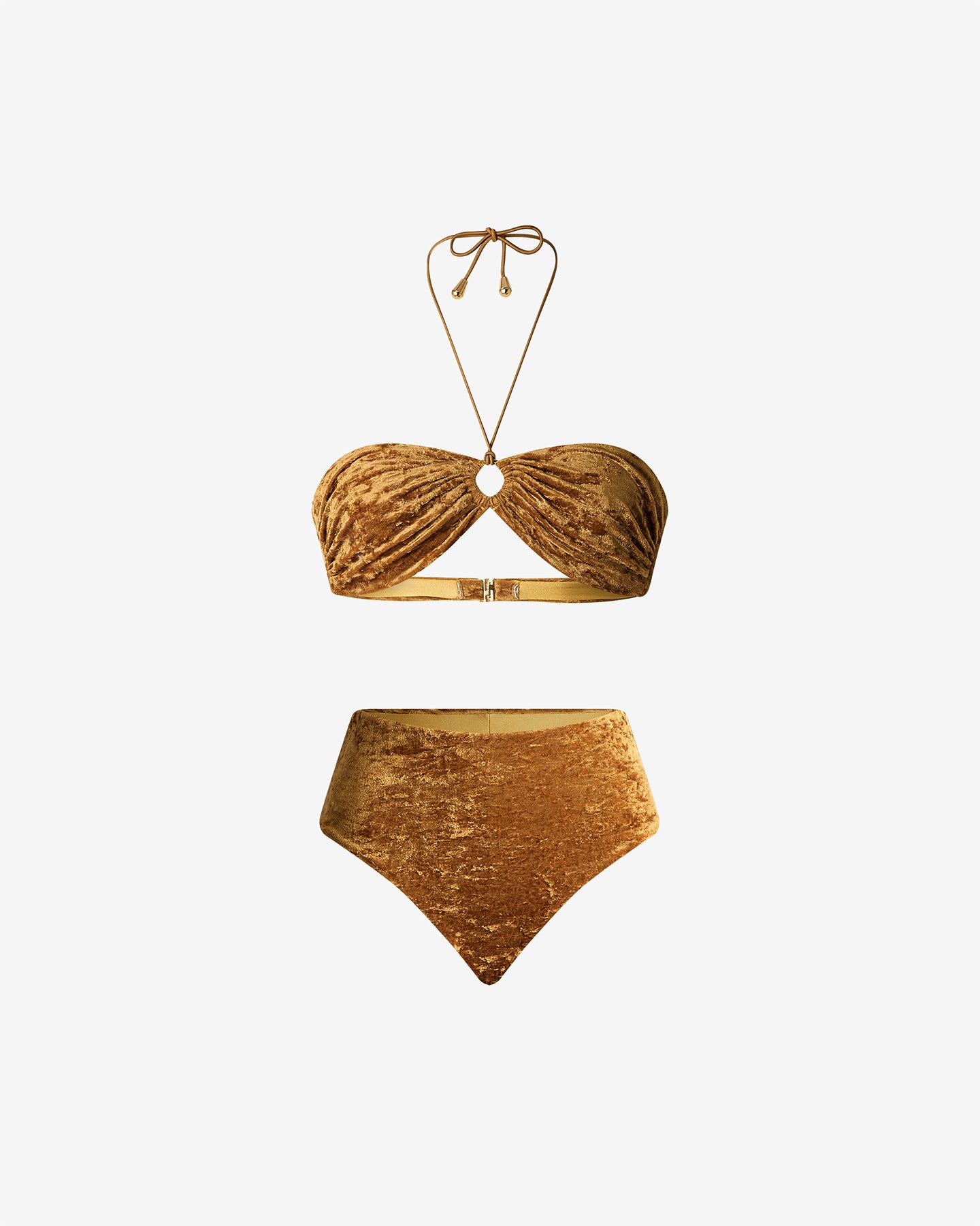 Maillot De Bain Vany - Ocre : Maillot de bain 2 pièces bandeau en velours ocre Mes Demoiselles