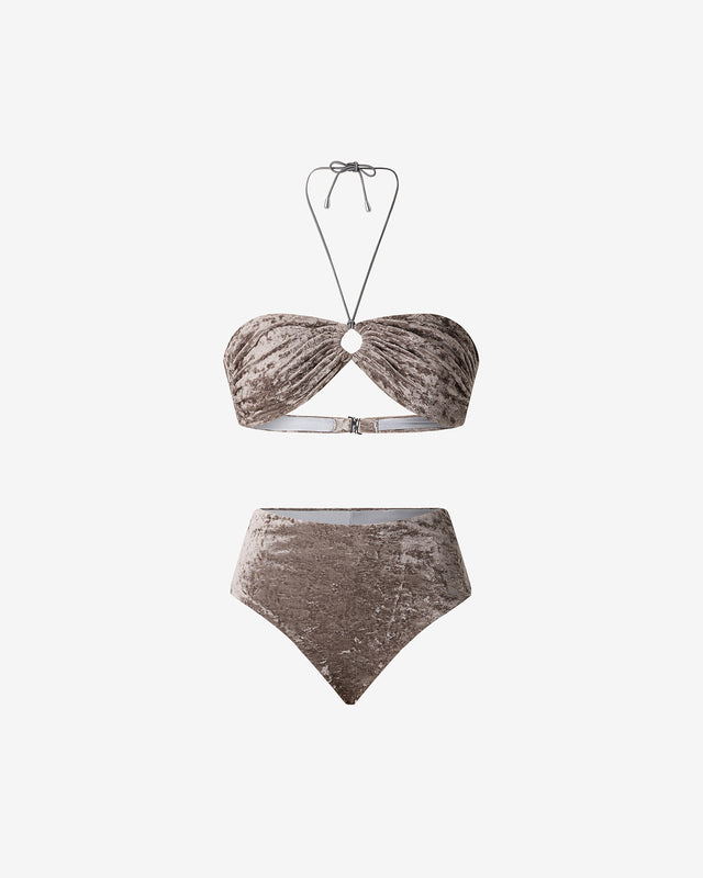 Maillot De Bain Vany - Gris : Maillot de bain 2 pièces bandeau en velours gris Mes Demoiselles - Dernière image