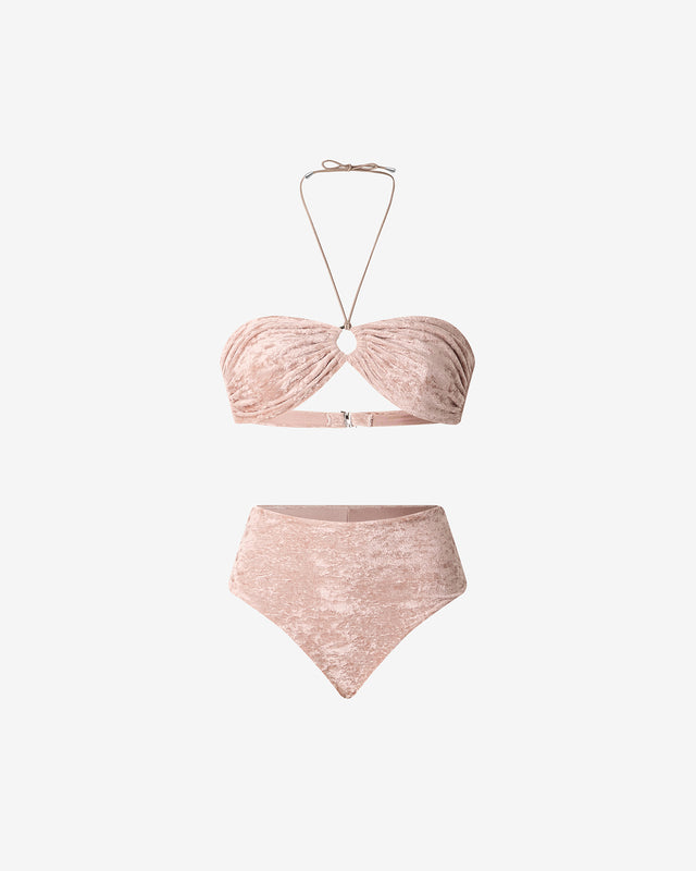 Maillot De Bain Vany - Rose : Maillot de bain 2 pièces bandeau en velours rose pâle Mes Demoiselles - Dernière image