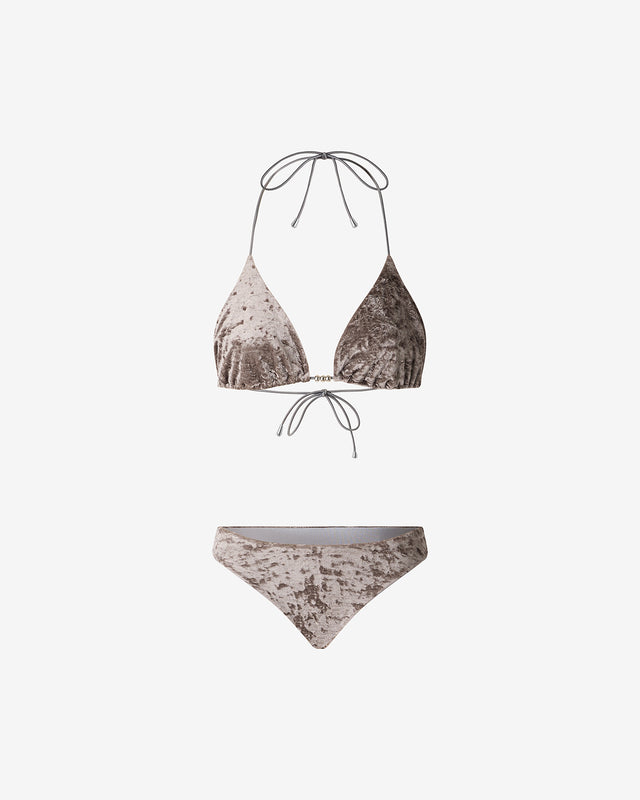 Maillot De Bain Violeta - Gris : Maillot de bain 2 pièces triangle en velours brillant gris Mes Demoiselles - Dernière image