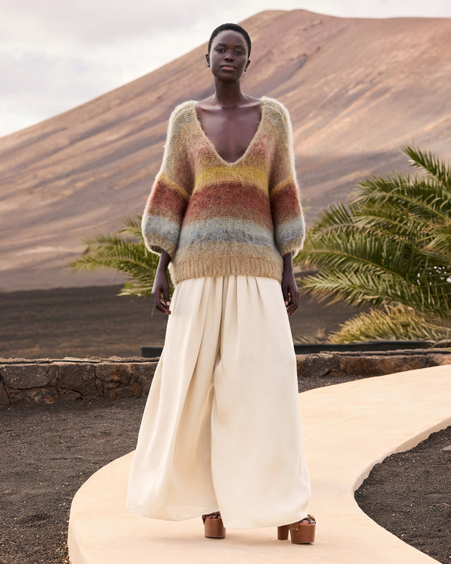 Pantalon large en viscose satinée – Ivoire - Pantalons & combinaisons Mes Demoiselles - Image 1