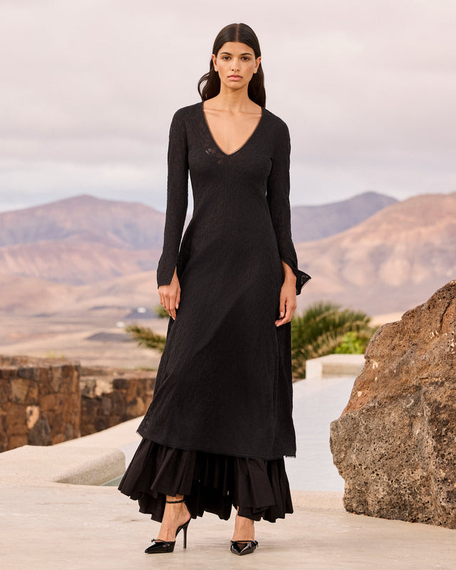 Robe longue en dentelle jacquard – Noire - Robes Mes Demoiselles - Image 1