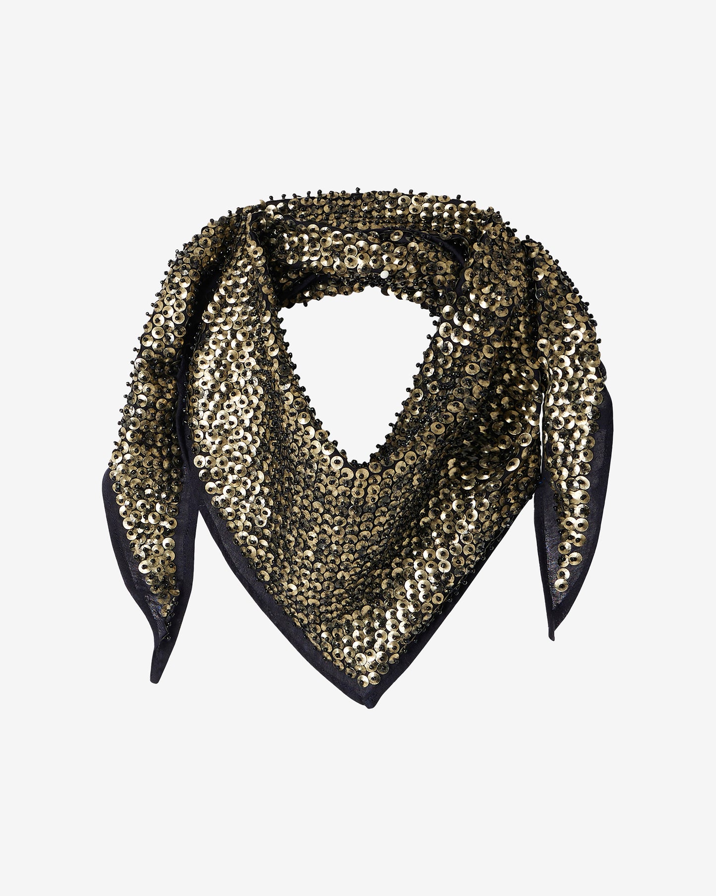 Foulard Gol - Or : Foulard triangulaire orné de sequins – Noir et or Mes Demoiselles