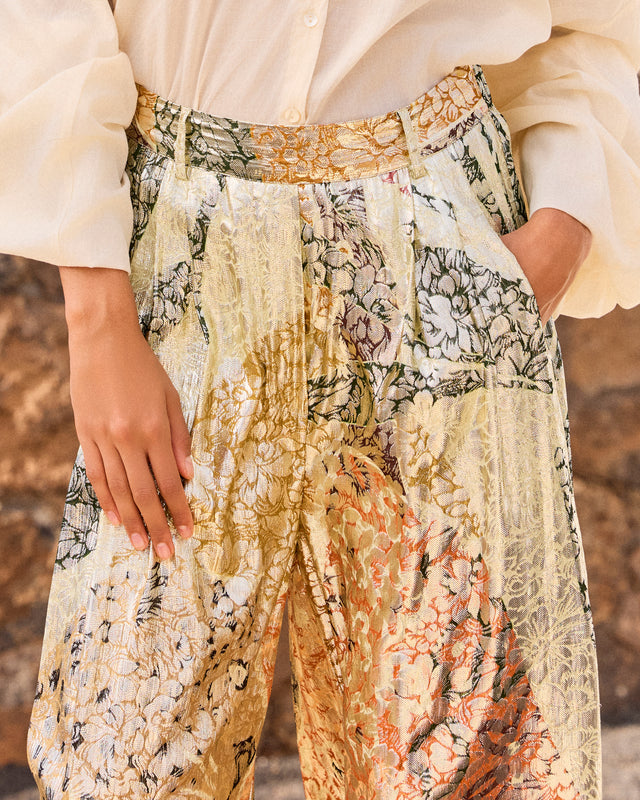 Pantalon Jump - Jaune : Pantalon large jacquard lurex – Multicolore Mes Demoiselles - Image 3