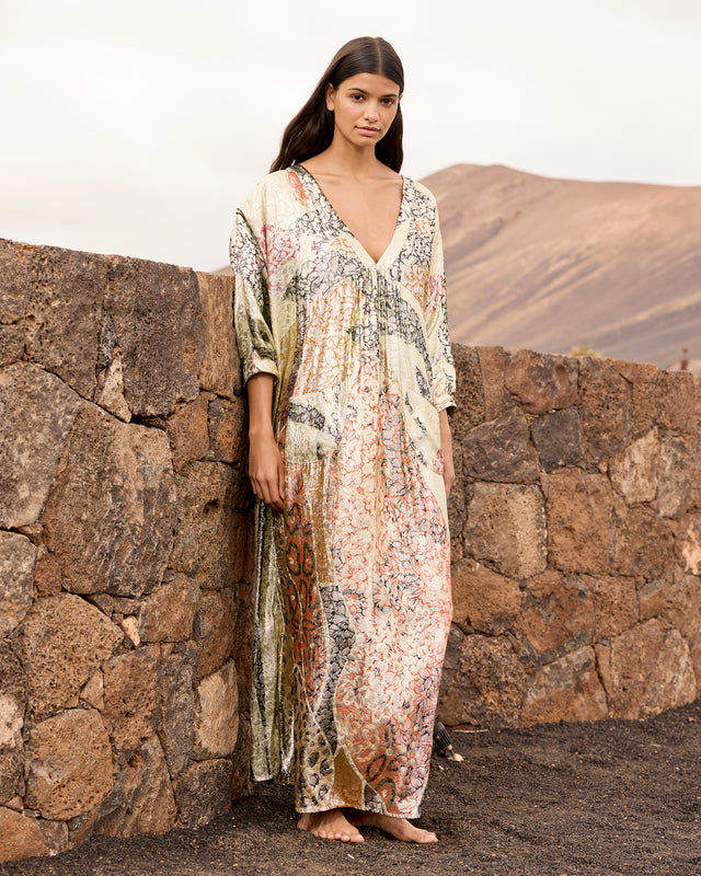 Robe caftan jacquard lurex – Multicolore - Robes Mes Demoiselles - Image 1