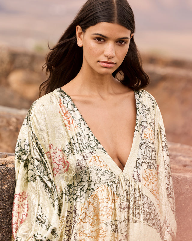 Robe Jumper - Jaune : Robe caftan jacquard lurex – Multicolore Mes Demoiselles - Image 3