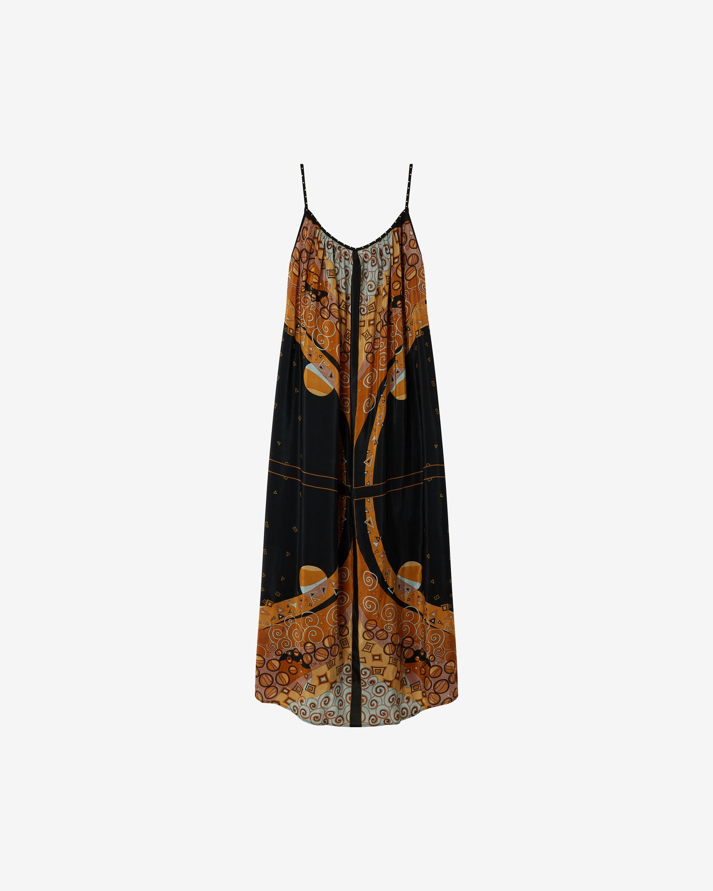 Robe Mony - Ocre : Robe longue bretelles imprimé placé – Noir et ocre Mes Demoiselles