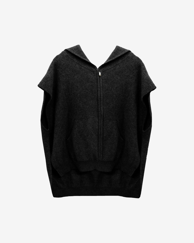 Sweat sans manches capuche en laine de raccoon mélangé – Noir - Pulls & gilets Mes Demoiselles - Image 1
