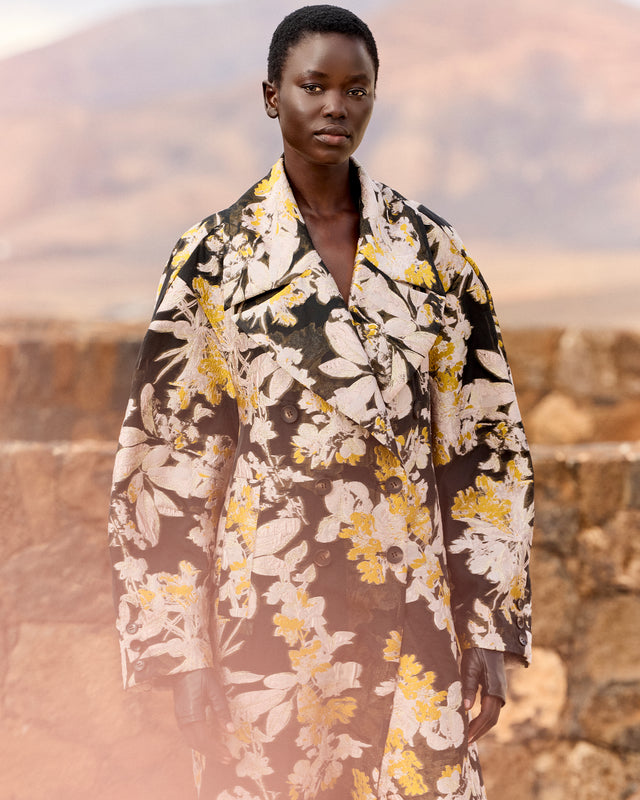 Manteau jacquard floral – Noir, ivoire et ocre - Manteaux & vestes Mes Demoiselles - Image 2